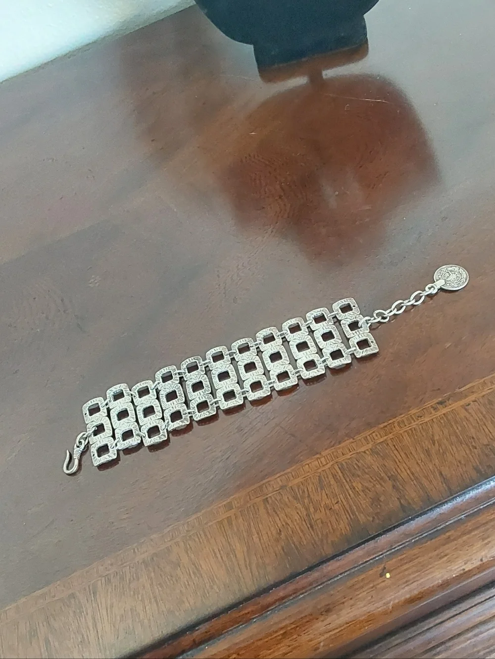 Men's Silver-Tone Link‎ Coin Dangle Bracelet